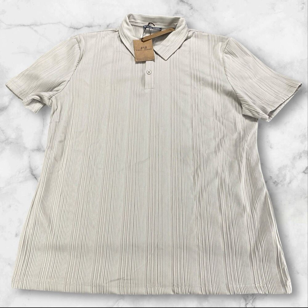 PJ Paul Jones Textured Shirt Mens XL Collar Polo Short Sleeve‎ Beige NWT